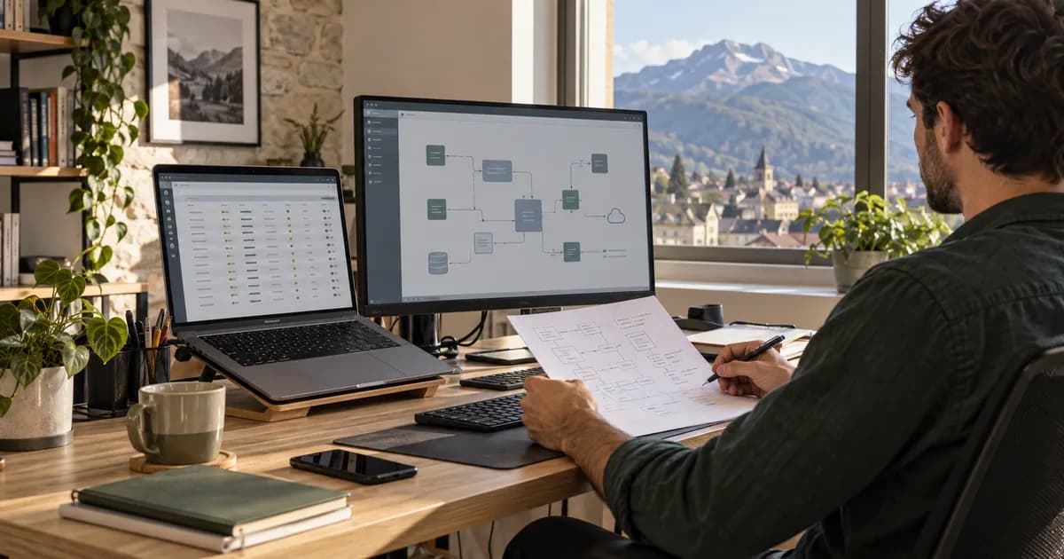 Illustration d’un poste de travail pour concevoir une intégration API personnalisée entre outils métier à Chambéry en Savoie