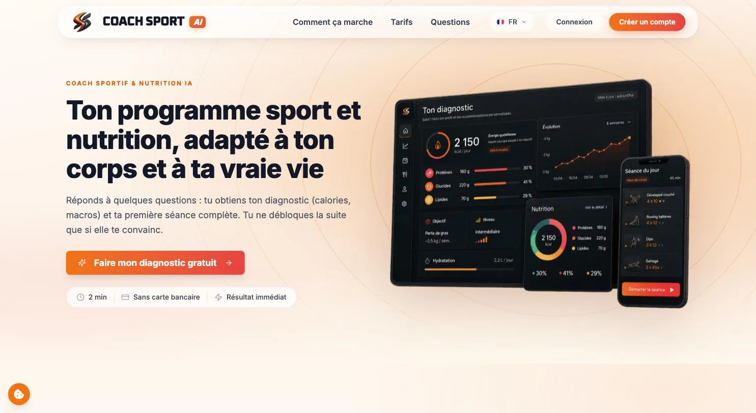 Coach Sport AI — application SaaS de coaching sportif par intelligence artificielle, développée par Matixweb à Chambéry