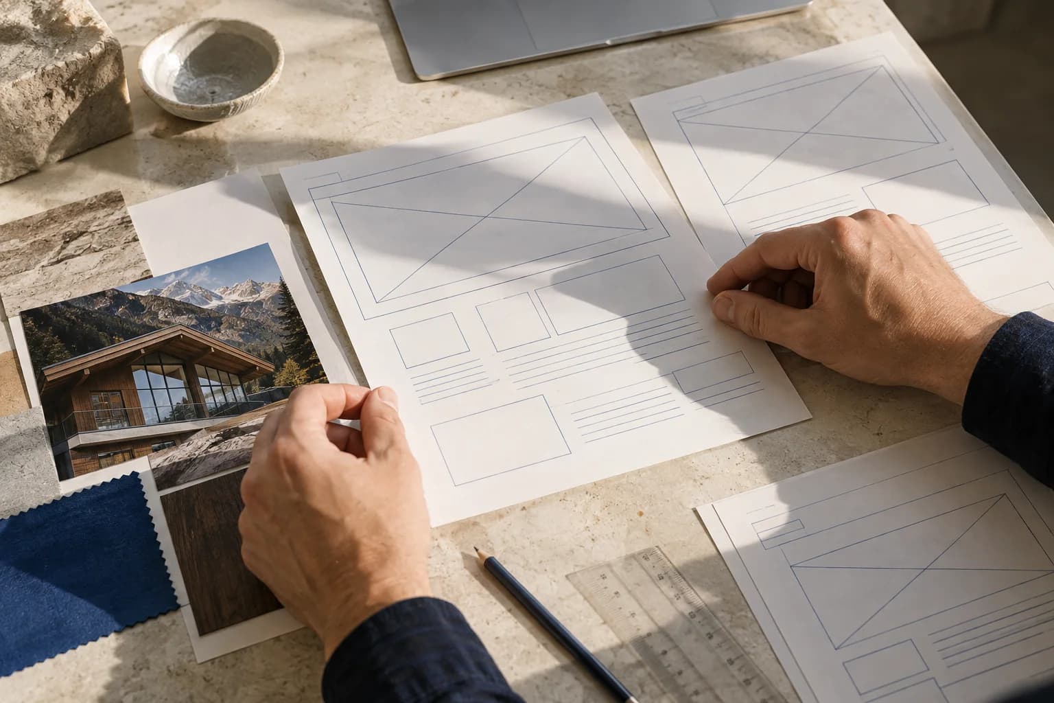 Conception de site internet en Savoie : travail de maquette sur papier et recherche de direction visuelle